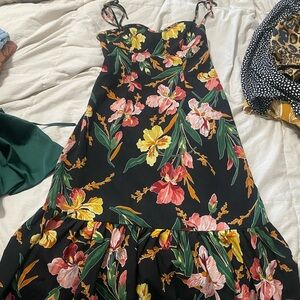 SHEIN Pink and Yellow Ruffled Midi Sundress